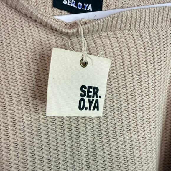 SER.O.YA Agnes Off The Shoulder Sweater Cropped Women XS Tan Knit Soft NWT - Picture 4 of 9